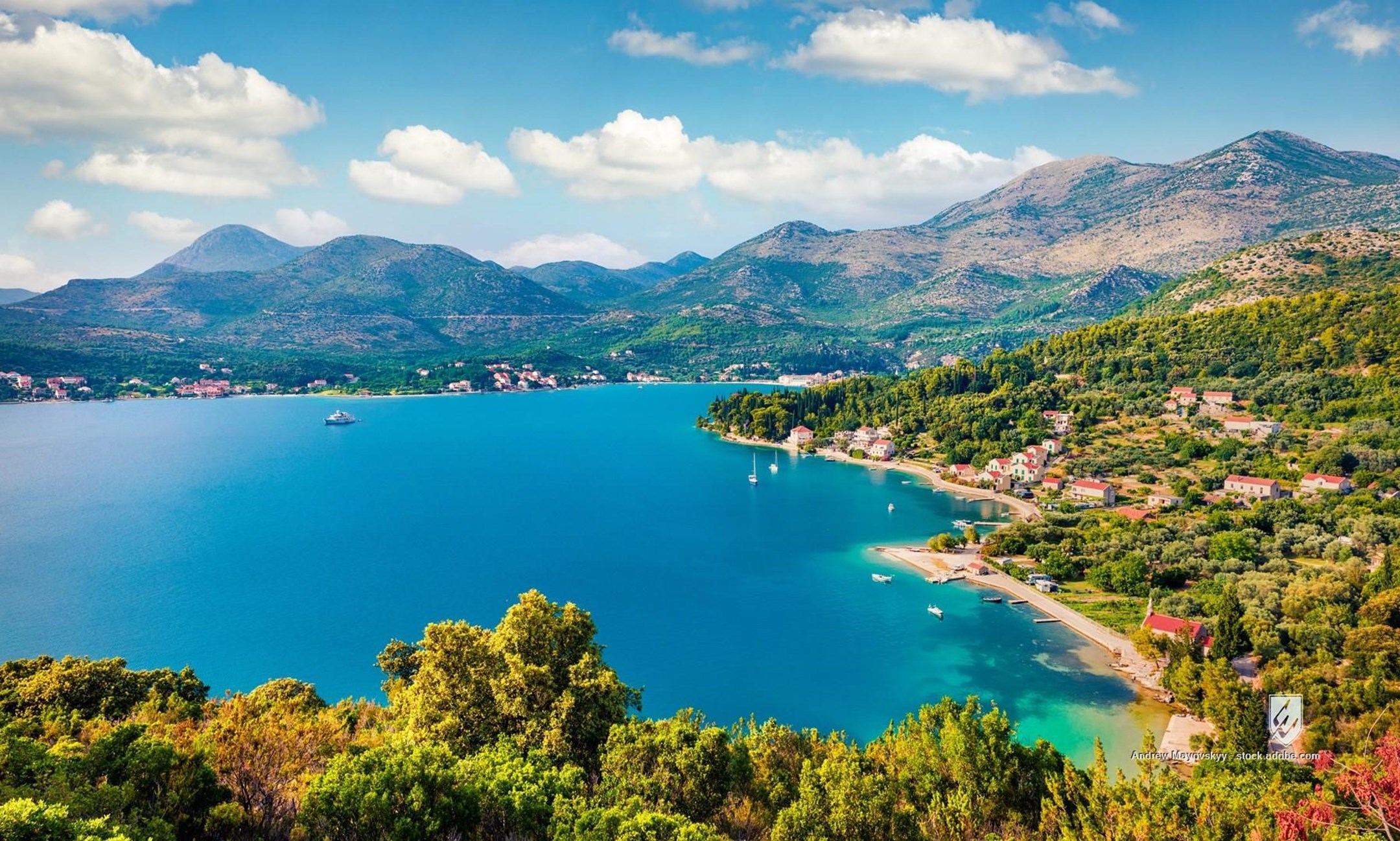 slano sea marine coast bay port boat ship yacht popular excursion mountain church town village tree forest resort Balkan