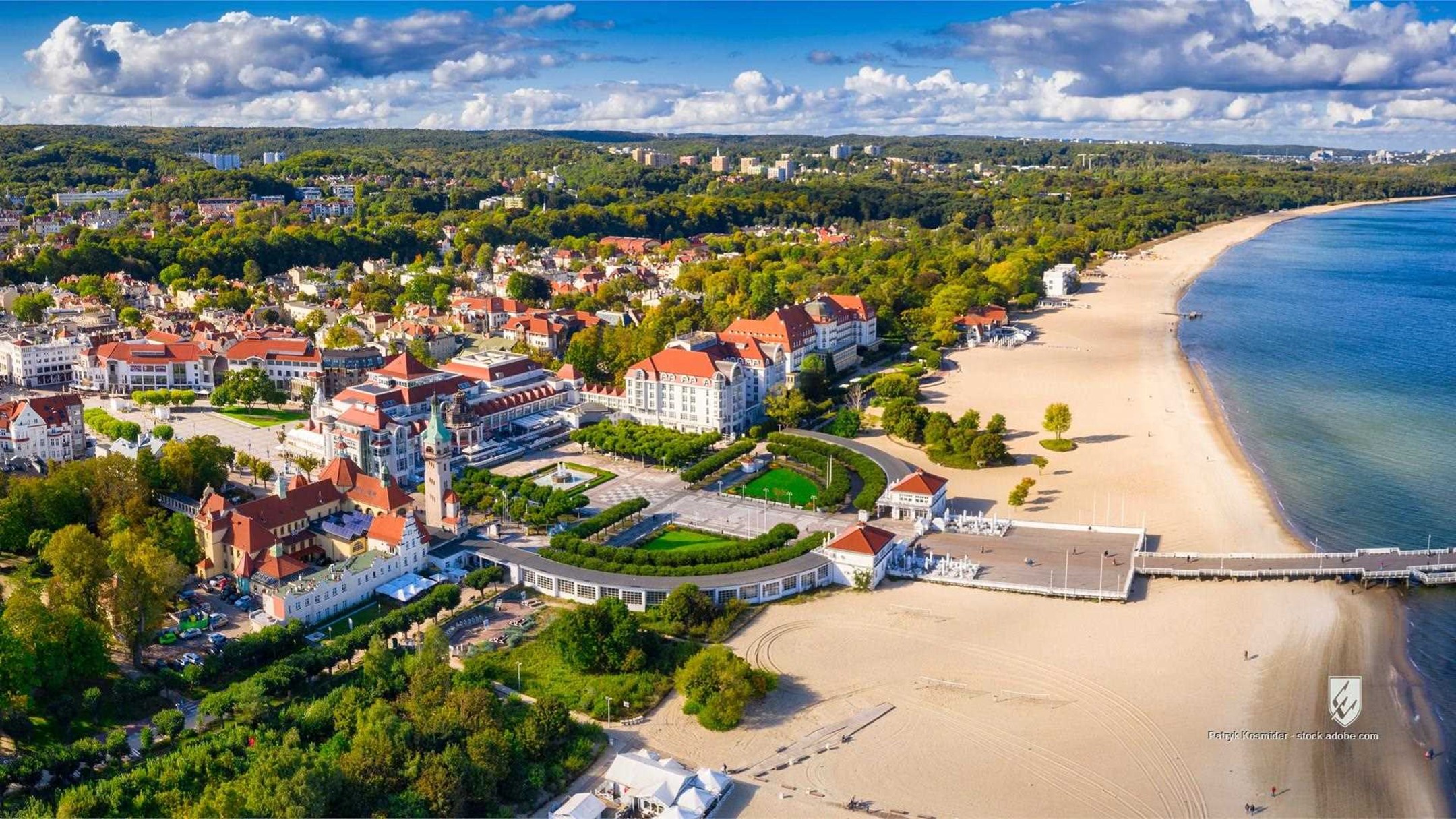 sopot aerial view beach vacation molo wooden tourist baltic water travel promenade europe lighhouse panorama landmark