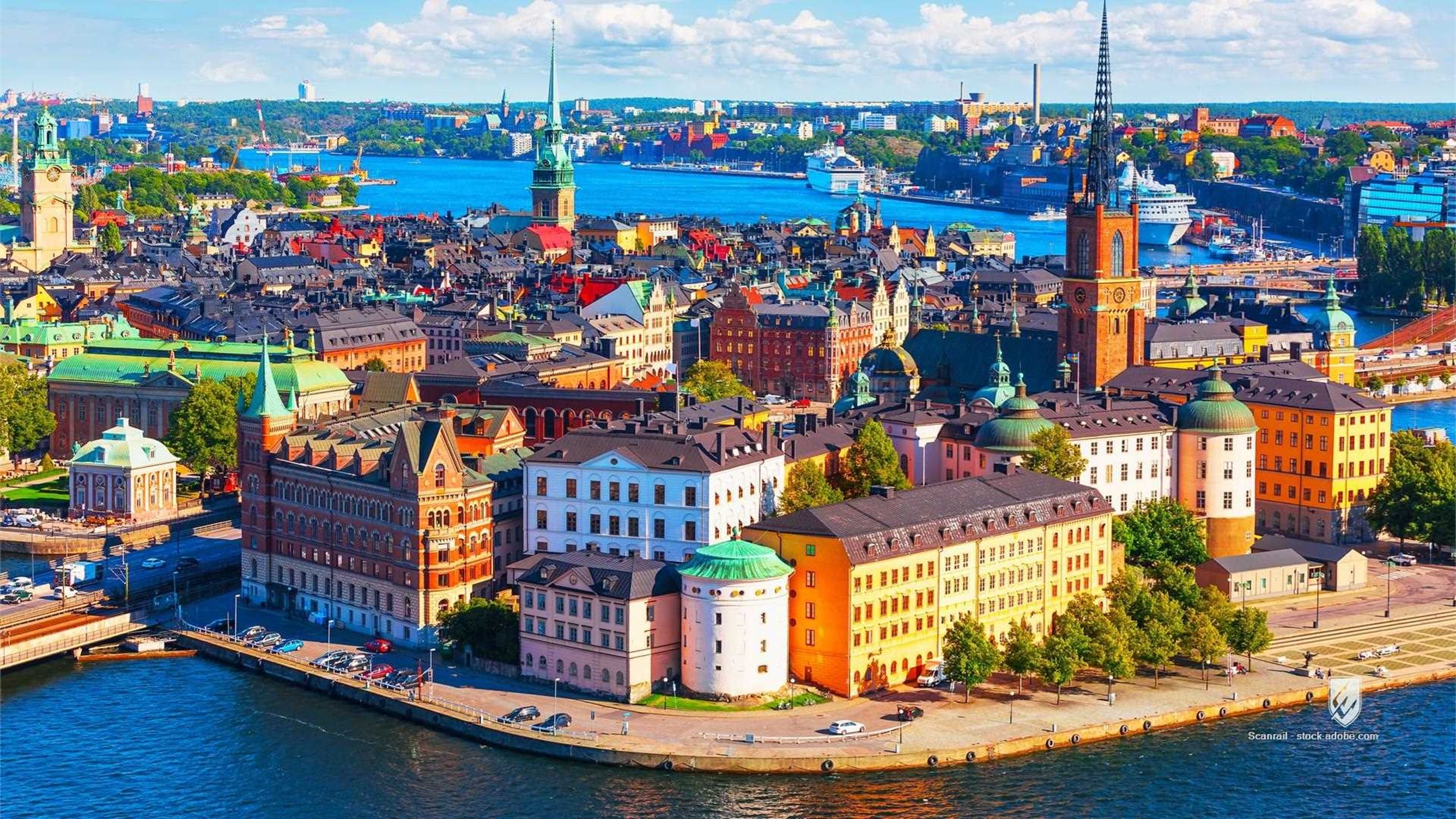 stockholm sweden city town old aerial panorama cityscape gamla stan architecture landscape landmark skyline pier port