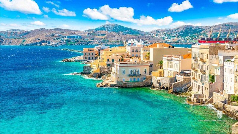 syros greece landscape ermoupoli greek picturesque town sea aegean panoramic island panorama islands cyclades harbor