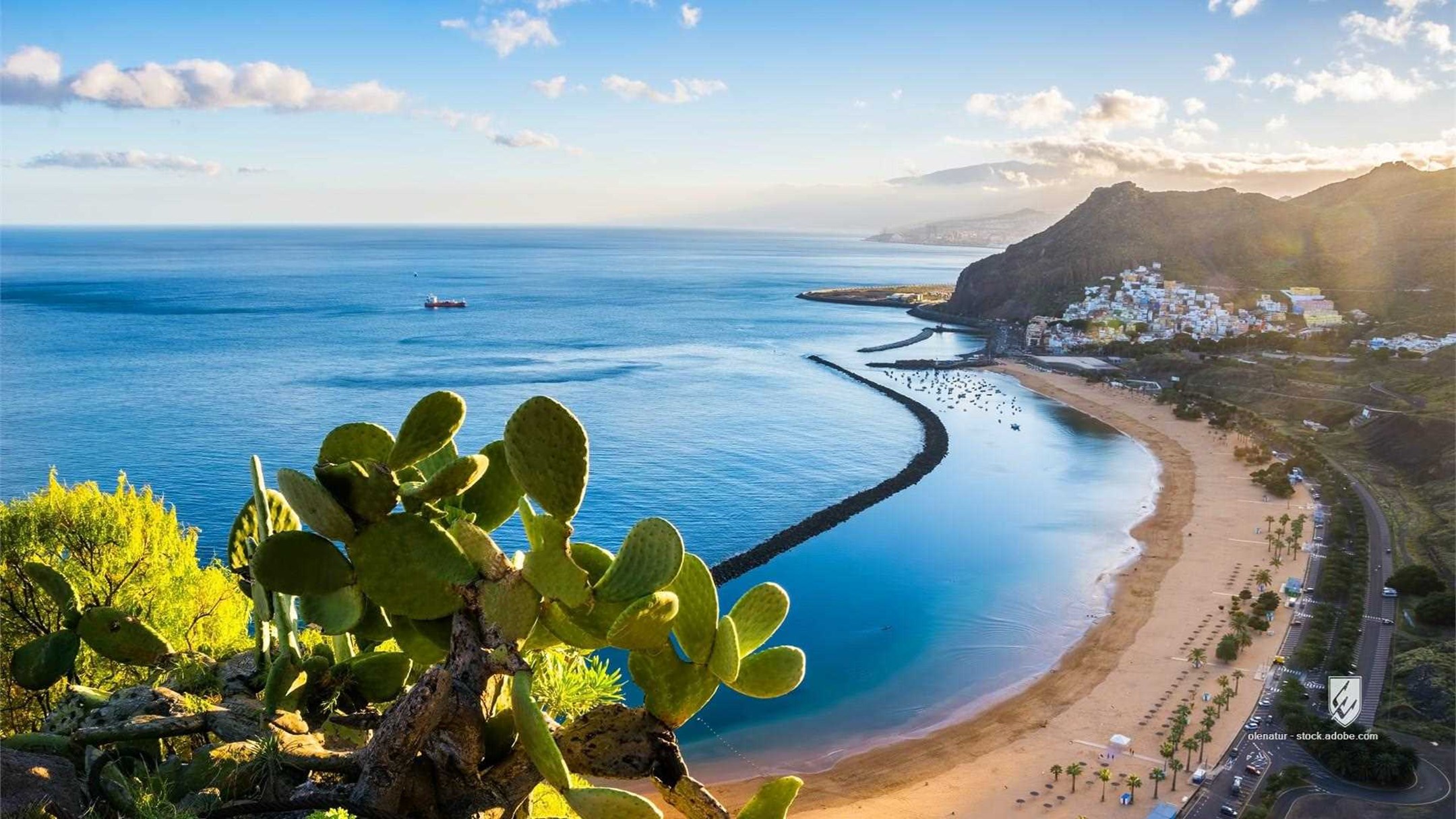 canary islands spain beach mountain shore view village paradise tourist colorful bay sea san andres vacation teresitas