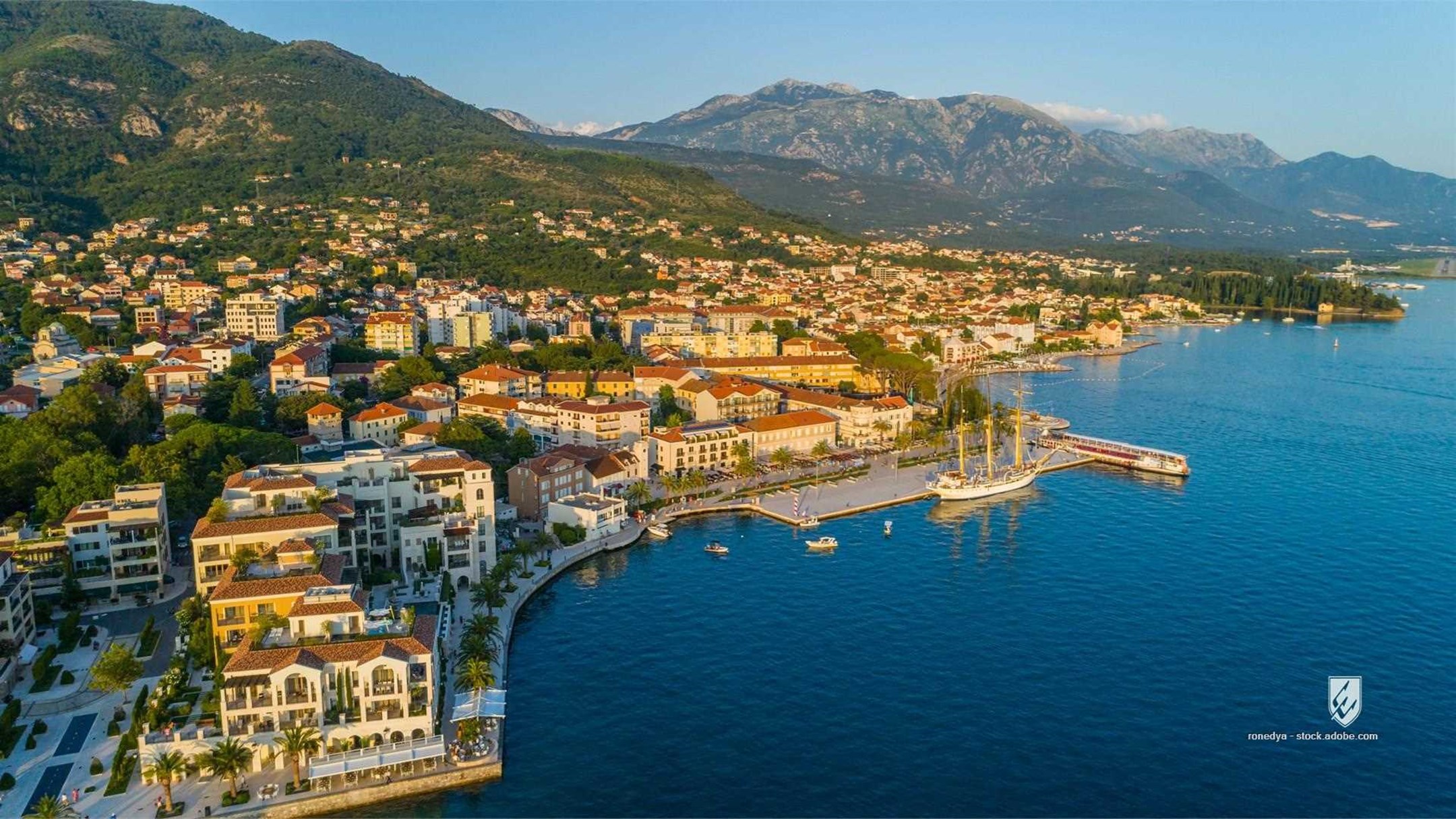 montenegro porto tivat city yacht port europe kotor water aerial day building tourism luxury sunny mountain transportati
