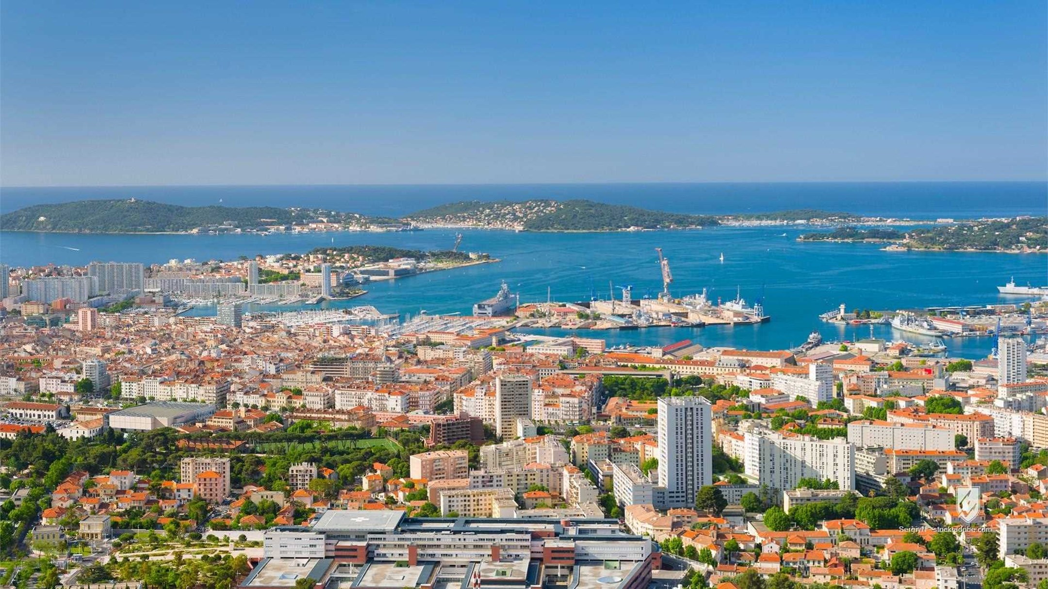 Europe France Mediterranean Sea Toulon aerial architecture attraction blue cityscape city day destinations exterior