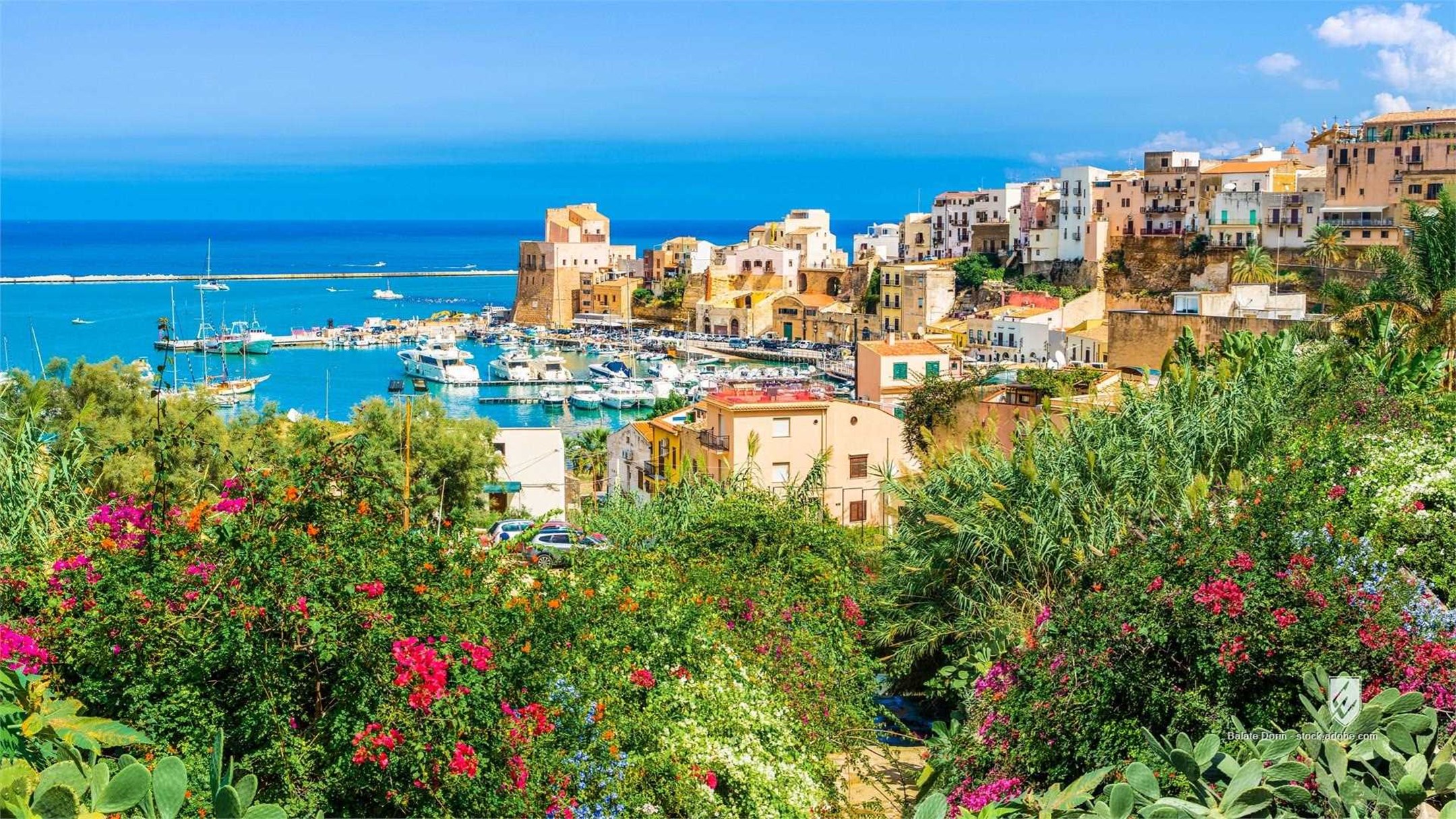 castellammare del golfo sicily italy trapani fishing town port view sea boat mediterranean summer tourism harbor beach
