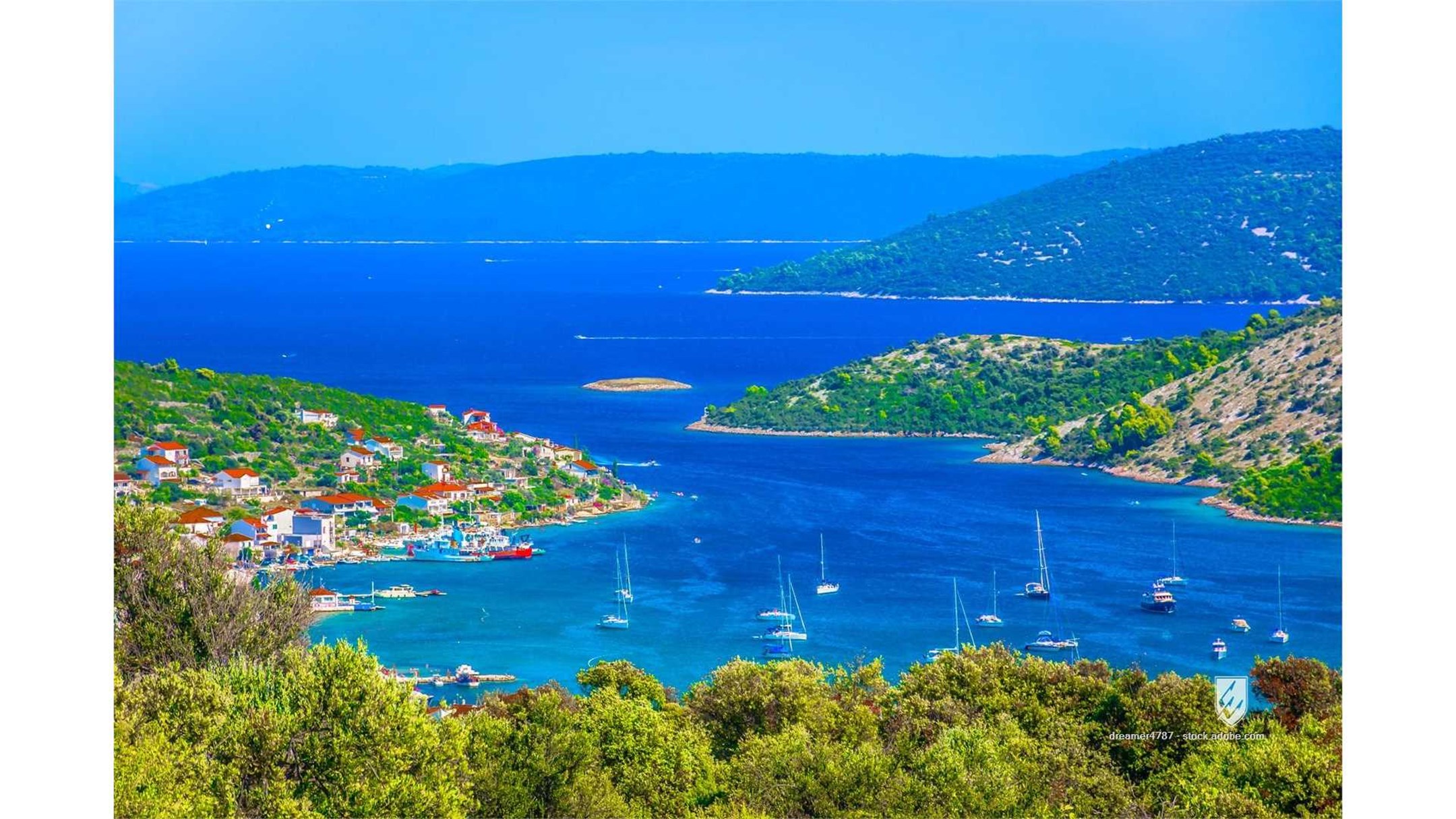 above adriatic aerial amazing architecture awe bay blue boat building channel coast coastline colorful cottage croatia
