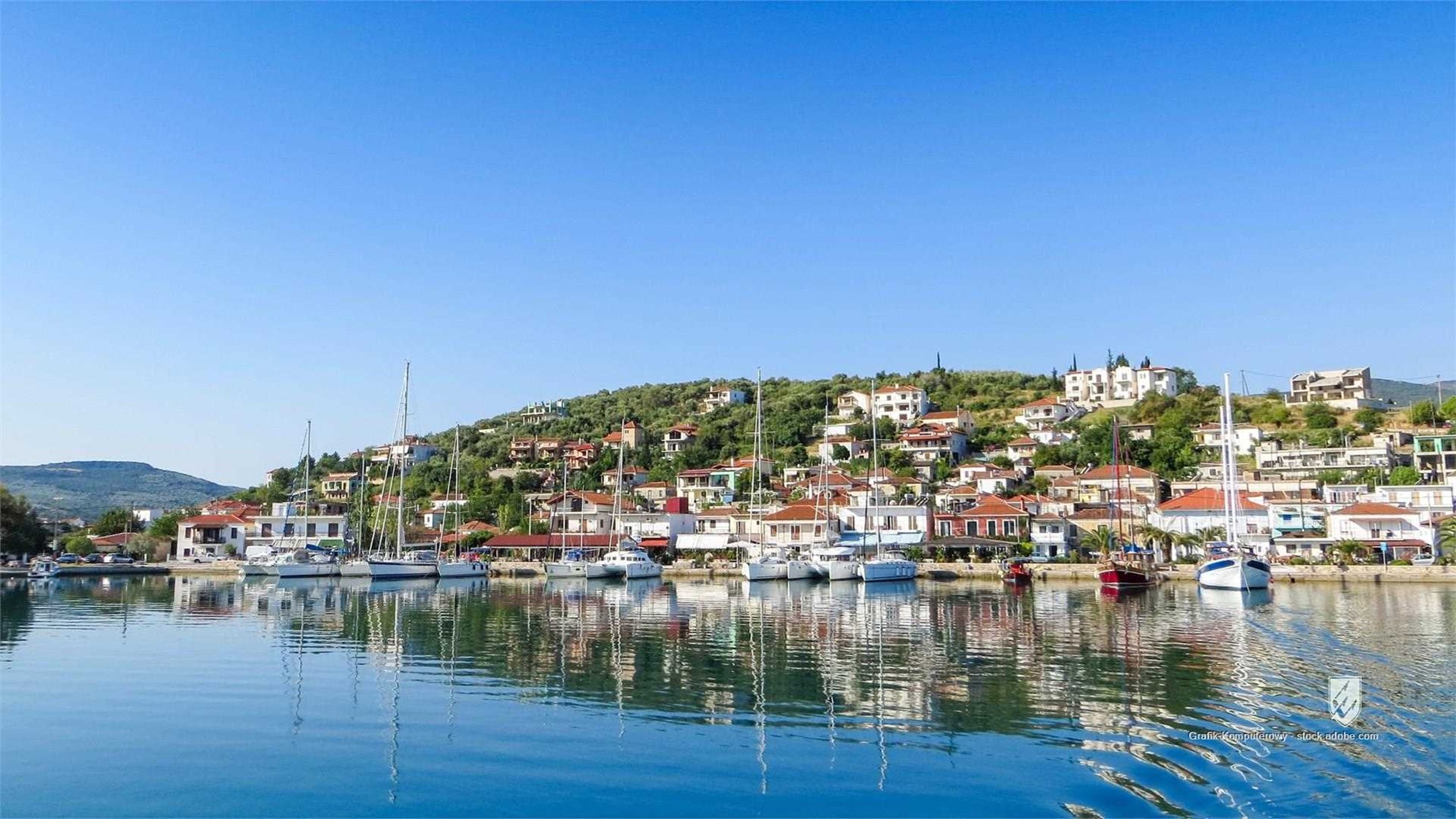 volos city panorama harnor cruise boats building aerial sea european city landscape greece urban street sky water town
