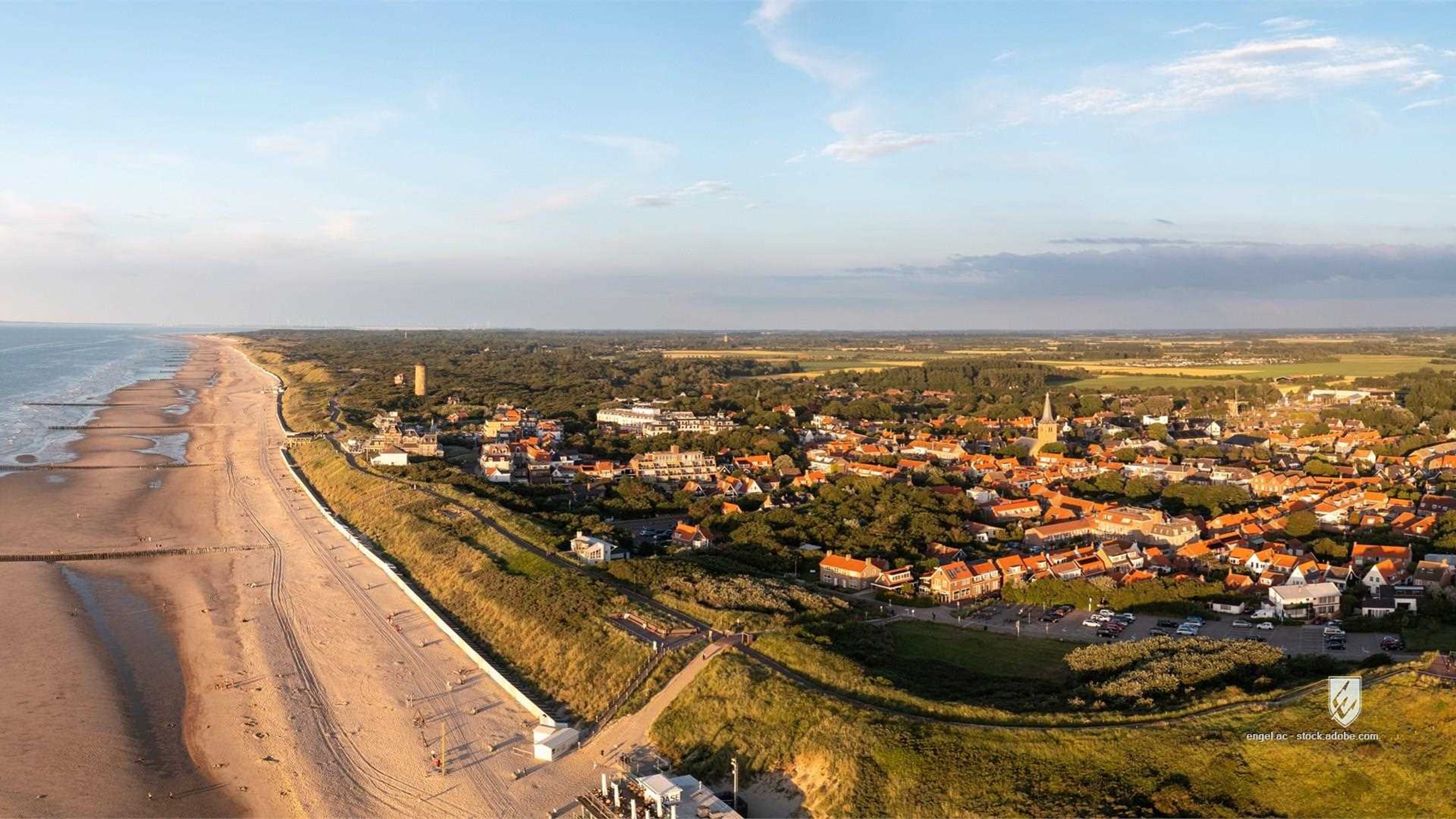 domburg netherlands zeeland beach city view landscape sea aerial sky urban cityscape panorama town travel building water